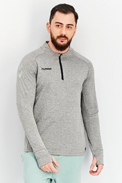 hummel قمصان رياضية رجالية بشعار العلامة التجارية، رمادية اللون