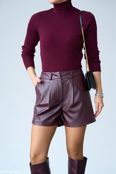 Lupies Women's Burgundy Pocket Leather Shorts