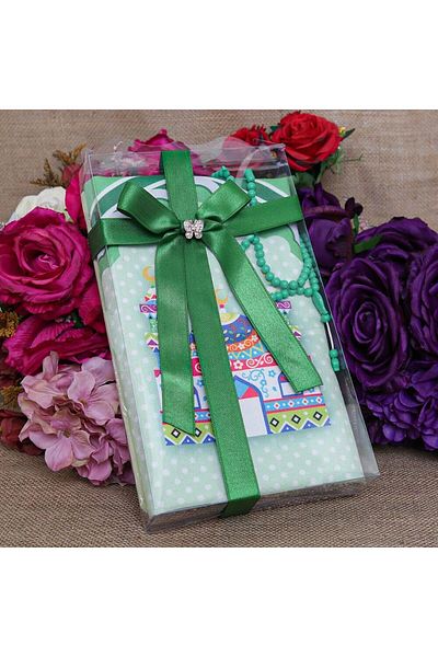 İkranur Children's Prayer Rug 45*82 Cm Sahara Green & Scented Prayer Beads Green & Ahmet Doing Prayer Puzzle
