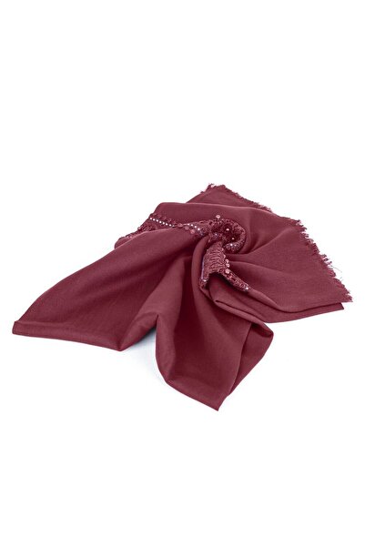 İkranur Burgundy Needle Embroidered Shawl