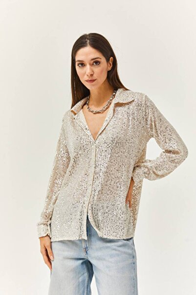 LOKADI Women's Sequin Sequin Long Shirt