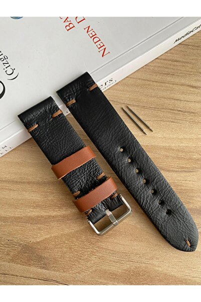 Prizma El Dikişi Düz Siyah Gerçek Deri Saat Kordonu.20,22,24,26mm.Genişlik Seçin. Sipariş Üzerine Üretilir.