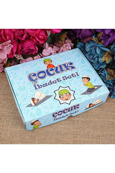 İkranur Çocuk Seccadesi ve Eğitici Kitabı Namaz Seti - Mavi 45x82 cm - 110 gr...