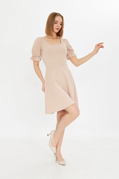 ESPİNA Women's Square Neck Balloon Sleeves Mini Length Crepe Dress