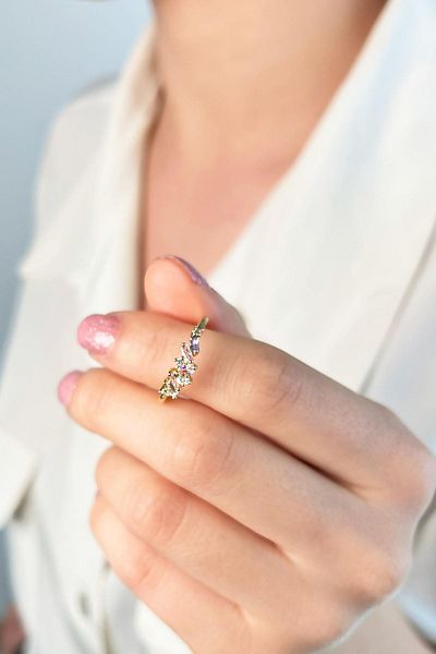 Sose Moda Gold Colored Stone Detailed Ring