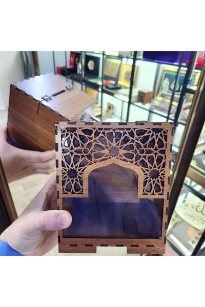 İkranur بنك بيجي خشبي Mdf صندوق رومي منقوش متوسط الحجم 14*14*16 سم