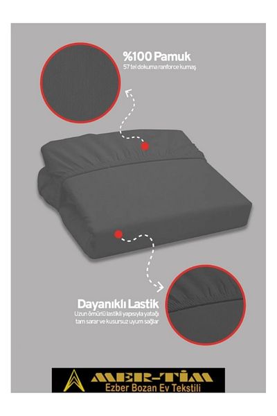 mer-tim ezberbozan ev tekstili Mer-Tim Cotton Ranforce Double Elastic Fitted Sheet and Pillowcase Set