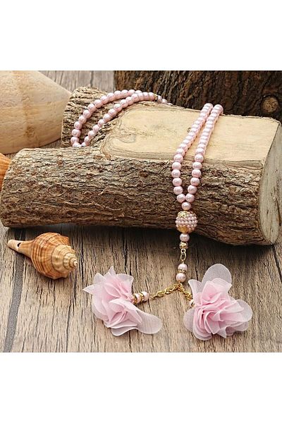 İkranur Gift Pink Shawl, Pearl Rosary Rose, Special Acetate Box (16×8) Set
