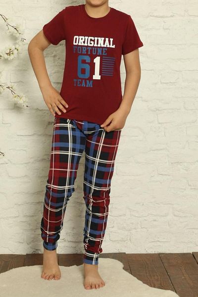 Tom John Boy's Pajama Set Short Sleeve Cotton Waiter Lycra Claret Red Blue 61 Claret Red
