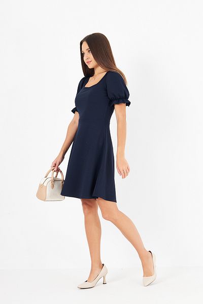 ESPİNA Women's Square Neck Balloon Sleeves Mini Length Crepe Dress