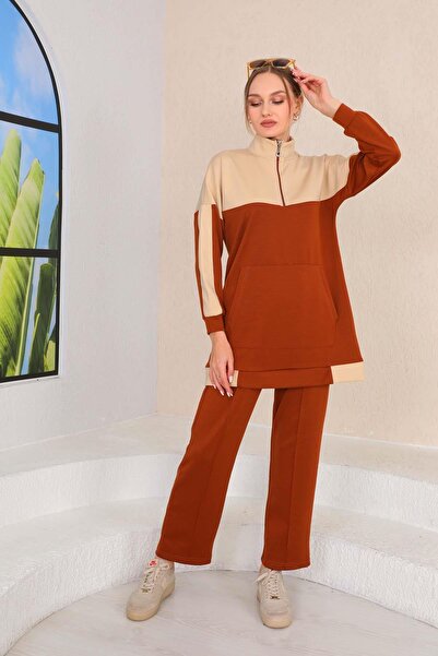 WestBound Women's Tan Color Patterned Hijab Clothing Sports Double Daily Suit