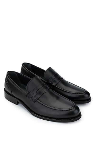 Tamer Tanca Men's Genuine Leather Black Loafer Shoes