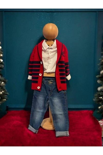 Zekids Boy's Shirt Cardigan Jean Stylish Set