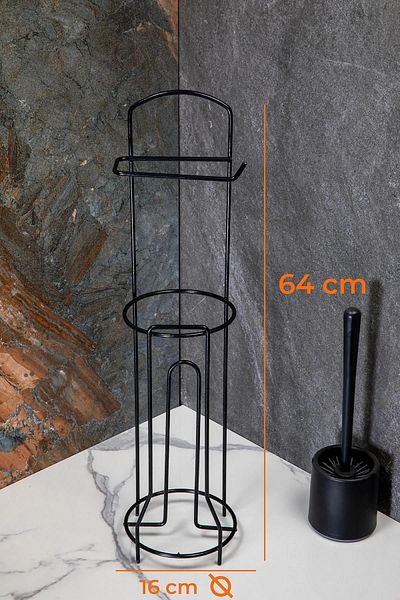 MAİN SHOP Stainless Toilet Roll Holder Toilet Paper Stand Free Standing Refillable Toilet Paper Hanger Black Wc-01