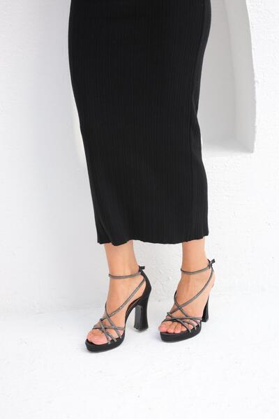 Beyond Women's Black Sevilla Stone Braided Platform Satin Evening Dress Shoes 11cm Byndmp02