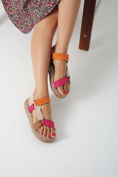 Beyond Béžové oranžové semišové sandály - Masiv Slam and Stripe, 3cm BYNDMAS01
