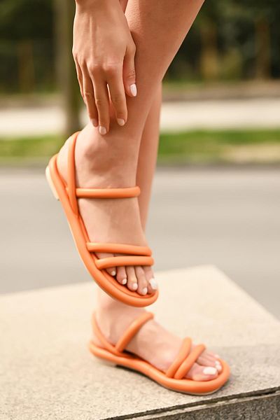 Beyond Orange Double Striped Women's Puff Sandals - 2cm Byndrsl01