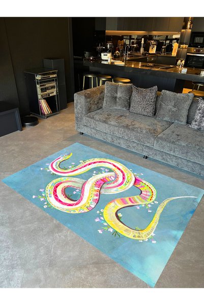 Rugs Modern Halı مجموعة إبرو نغمات ناعمة مع تفاصيل زهور ونمط ثعبان منسوج وسجا...