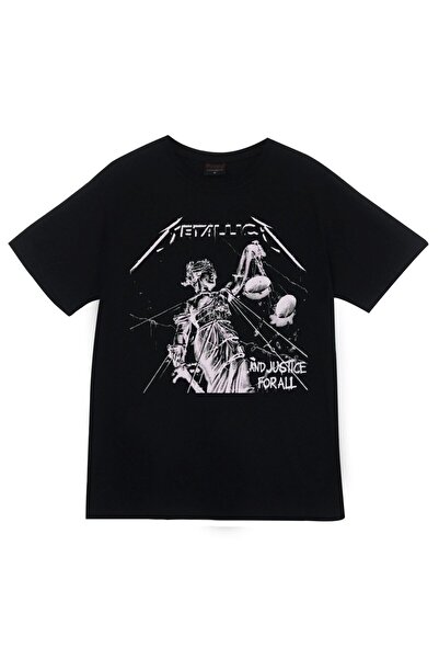 fame-stoned تيشيرت ميتاليكا أسود للجنسين مصنوع من القطن بنسبة 100%