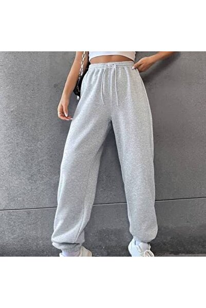 JustBS Pantaloni de trening pentru femei, bumbac, mărime mare, cauciuc, gri