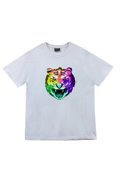 fame-stoned Λευκό μπλουζάκι Unisex 100% βαμβάκι Lion Tiger