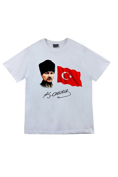 fame-stoned Μπλουζάκι Gazi Mustafa Kemal Atatürk με στάμπα Unisex 100% βαμβακερό λευκό