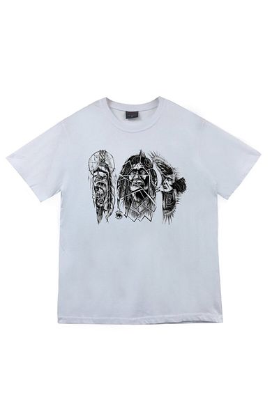 fame-stoned Μπλουζάκι Unisex με στάμπα ιθαγενών Αμερικανών 100% βαμβακερό λευκό