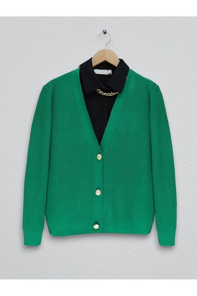 Modamorfo Three Buttoned Thin Knitted Pattern Knitwear Cardigan - Emerald