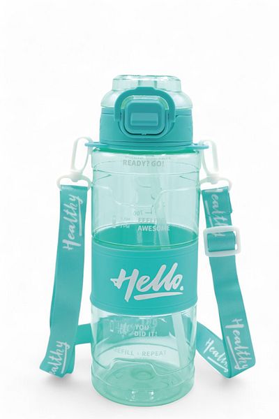 M&B WATER BOTTLE 800 ml Daily Sports Water Bottle with Colorful Neck Strap - Hello Straw Drinker