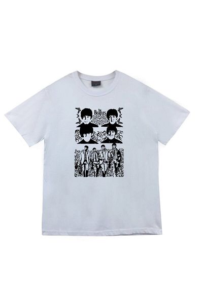 fame-stoned The Beatles Printed Unisex 100% βαμβακερό λευκό μπλουζάκι
