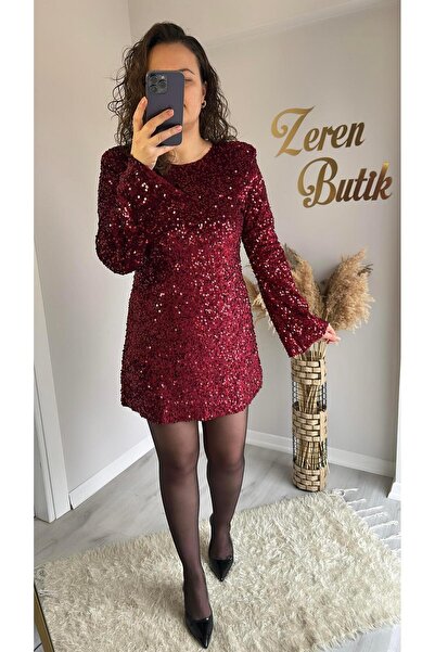 Tarz Noktası PULLU MİNİ KADİFE ELBİSE