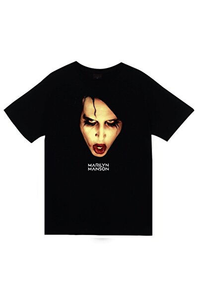 fame-stoned Tricou negru unisex cu imprimeu Marilyn Manson 100% bumbac