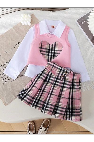 bir dünya çocuk İpekki̇ds Girl's Wildish Skirt Camisole Sweatshirt Poplin Shirt Combin