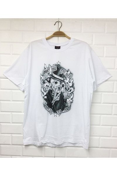 fame-stoned Skull Printed Unisex 100% βαμβακερό λευκό μπλουζάκι