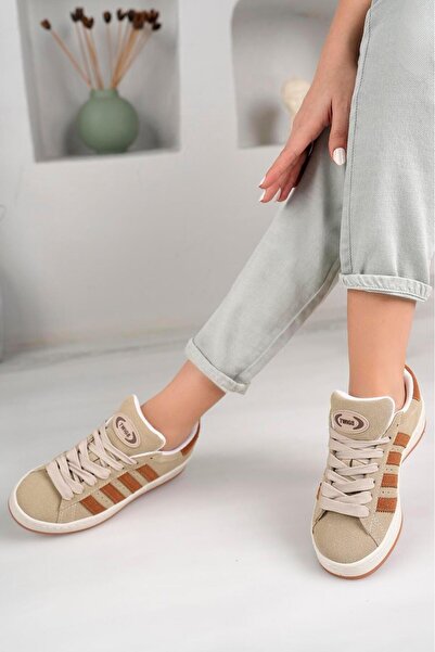 homiro Unisex Klasik Bağcıklı Ortopedik Spor Sneaker Ayakkabı-Bej