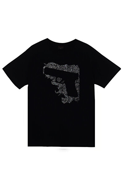 fame-stoned Tricou negru unisex 100% bumbac cu imprimeu Gun Weapon