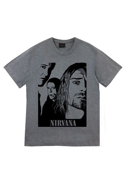 fame-stoned Μπλουζάκι Nirvana Music Band με στάμπα Unisex 100% βαμβακερό γκρι μπλουζάκι