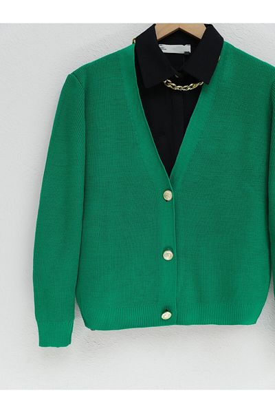 Modamorfo Three Buttoned Thin Knitted Pattern Knitwear Cardigan - Emerald