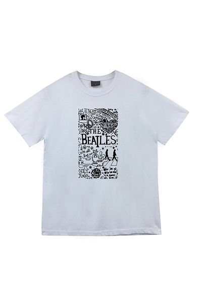 fame-stoned The Beatles Printed Unisex 100% βαμβακερό λευκό μπλουζάκι