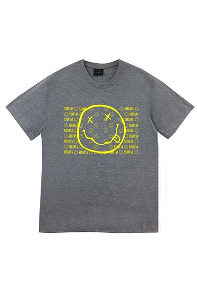 fame-stoned Μπλουζάκι Nirvana Music Band με στάμπα Unisex 100% βαμβακερό γκρι μπλουζάκι