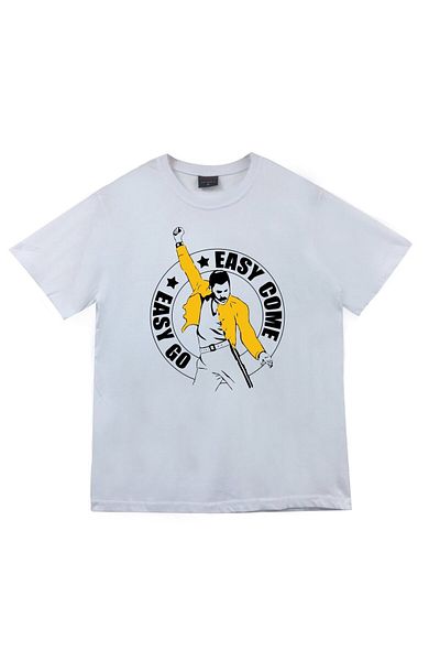 fame-stoned Λευκό μπλουζάκι Queen Printed Unisex 100% βαμβάκι