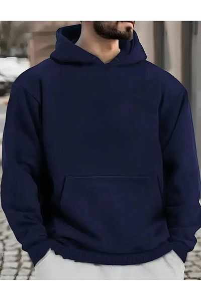 THE WHITE 2 Thread Navy Blue Raster Hooded Men's Sweatshirt