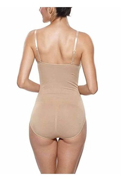 REYNEV Body cu corset sport de culoare nud model Mamey - Body cu corset cu efect Push Up cu capse