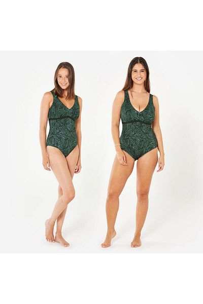 Decathlon Nabaiji Women's U Cut Back Detailed Swimsuit - Green - Patterned - Rosy