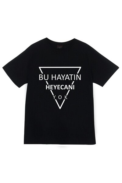 fame-stoned Gazapizm Heyecanı Yok Baskılı Unisex Siyah %100 Pamuk T-shirt