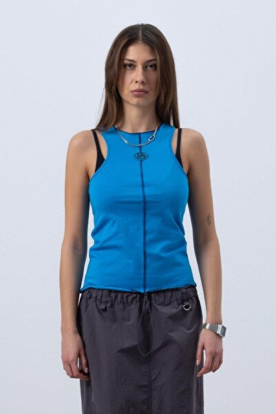 Fifty Pieces Kadın Canlı Mavi Core Kontrast Dikişli Halter Yaka Atlet