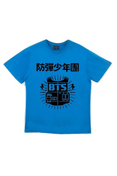 fame-stoned Μπλουζάκι Bts, K-pop Music Group Printed Unisex 100% Cotton Blue T-shirt