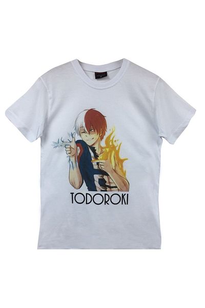 fame-stoned Tricou alb unisex 100% bumbac cu imprimeu anime Todoroki