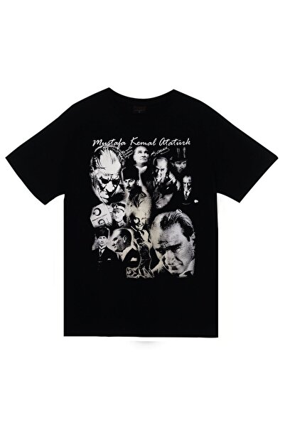 fame-stoned Mustafa Kemal Ataturk Štampano Unisex 100% pamuk Crna T-shirt