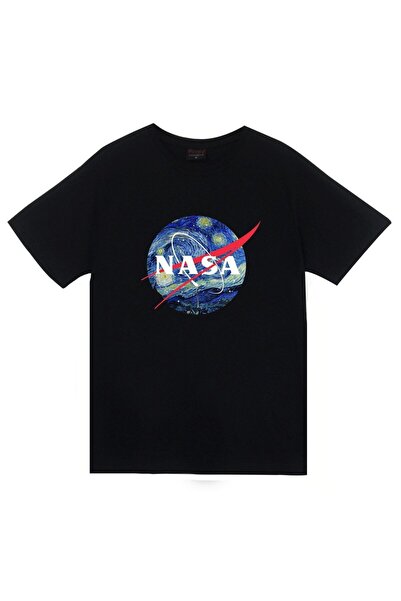 fame-stoned Unisex crna NASA Štampano kratki rukav T-shirt